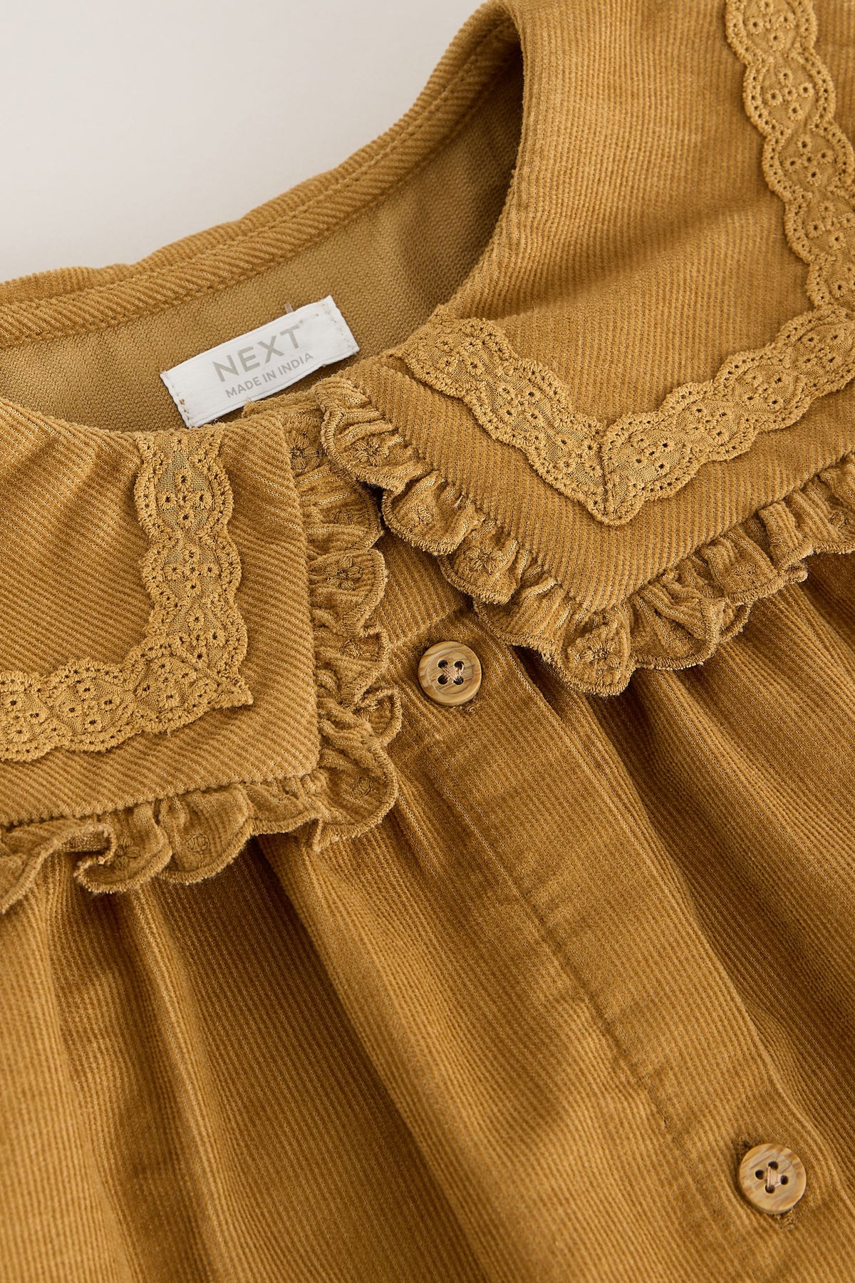 Rochie din catifea cord cu guler decorativ și mânecă lungă – galben muștar, fete, 3-6 luni - 7-8 ani, NEXT - imagine 11