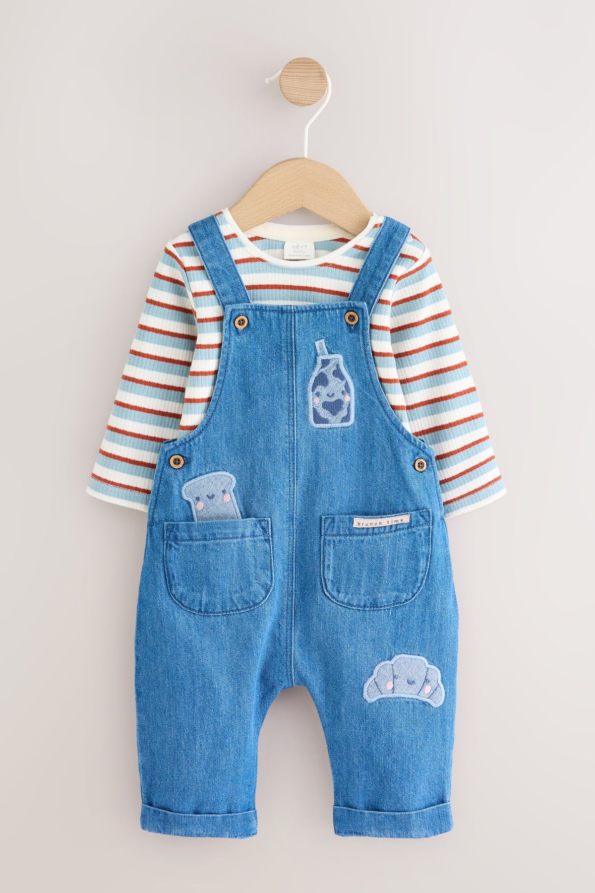 Blue Milk Club Denim Dungaree and Textured Bodysuit Baby Set - Blue, Newborn, Up To 1Mth - 1.5-2 Yrs, NEXT - imagine 8