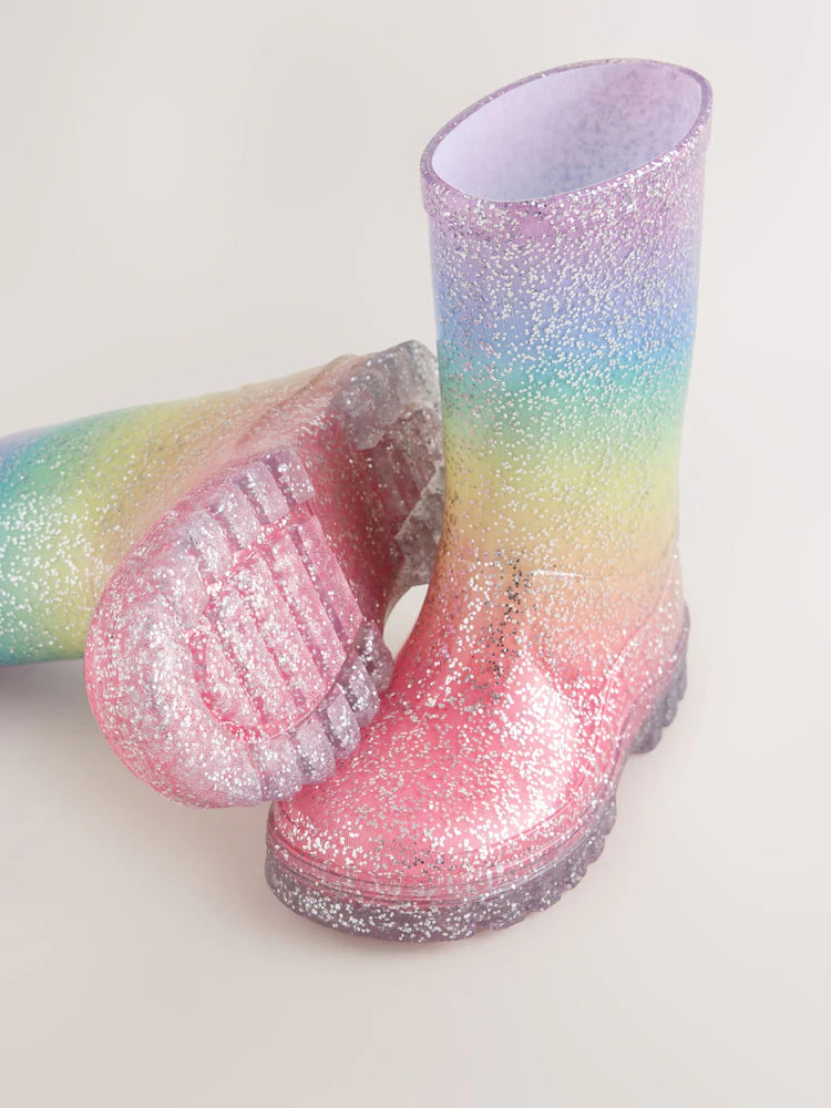 Cizme de cauciuc cu sclipici curcubeu – multicolor, fete, 19 EU - 30.5 EU, NEXT