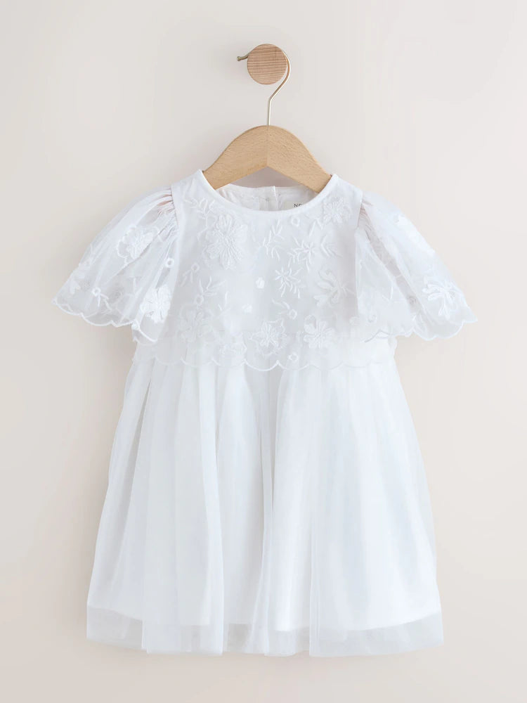Rochie de ocazie din tul brodat – albă, fete, 3-6 luni - 5-6 ani, NEXT