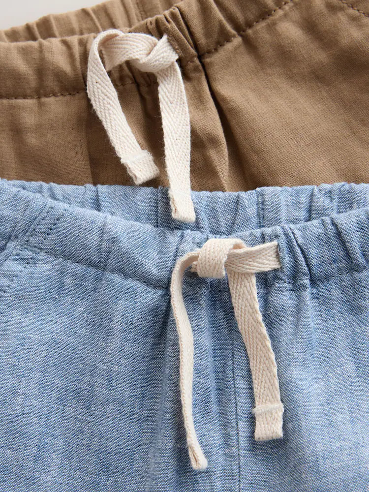 Set pantaloni din amestec de in, cu talie elastică – albastru/maro
