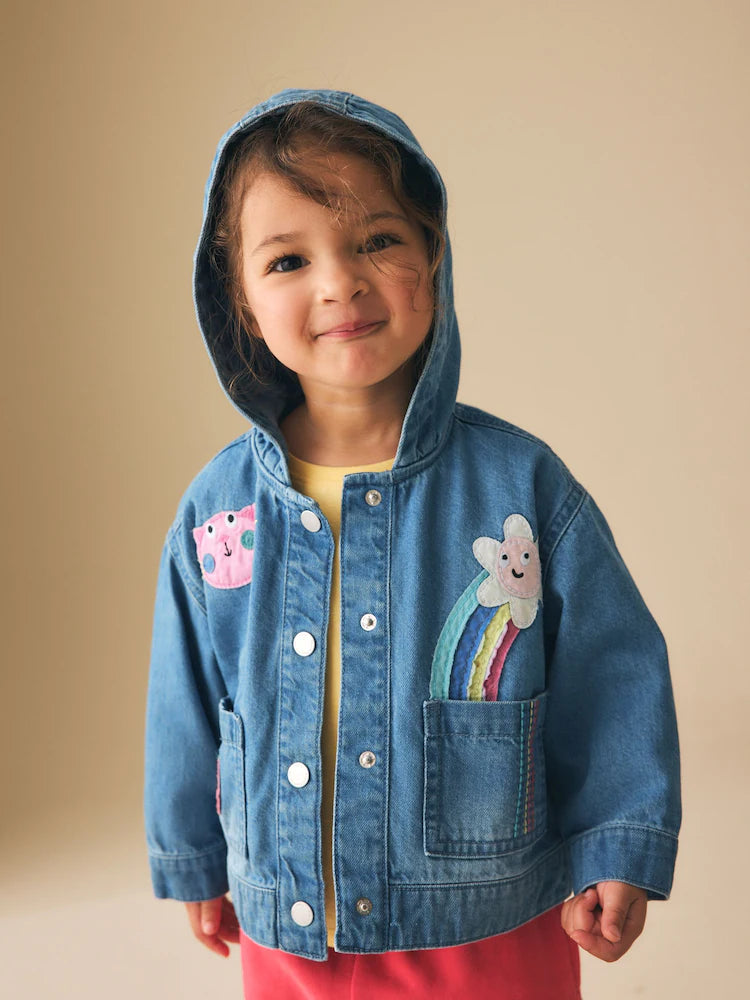 MID BLUE EMBROIDERED CHARACTER DENIM JACKET