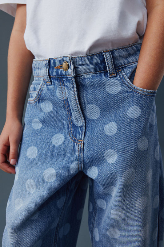 Jeans barrel cu buline – light wash, fete, 3 ani - 16 ani, NEXT