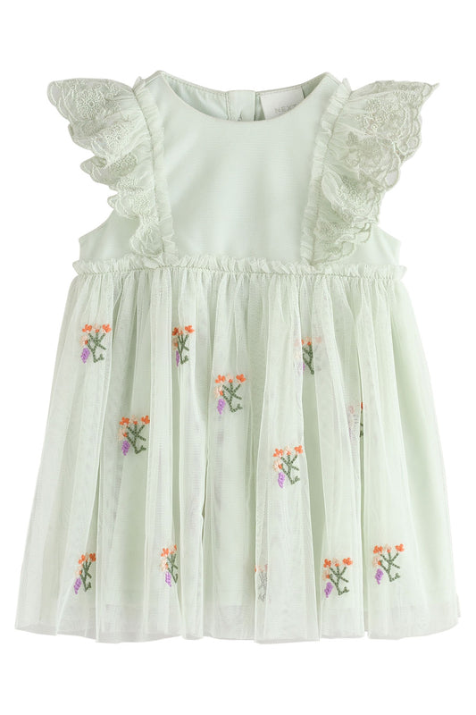 Rochie cu tul pentru bebeluși – verde sage, NEXT