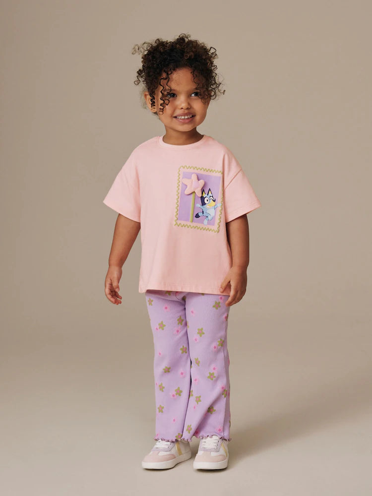 Set Bluey cu tricou și colanți evazați - roz/lila