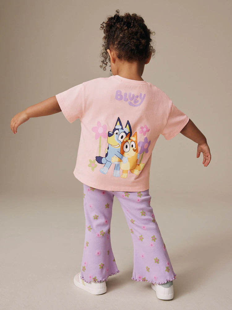 Set Bluey cu tricou și colanți evazați - roz/lila