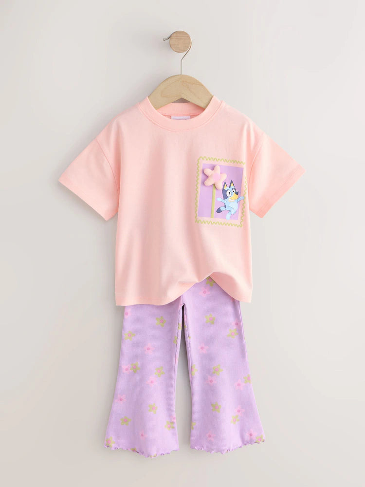 Set Bluey cu tricou și colanți evazați - roz/lila