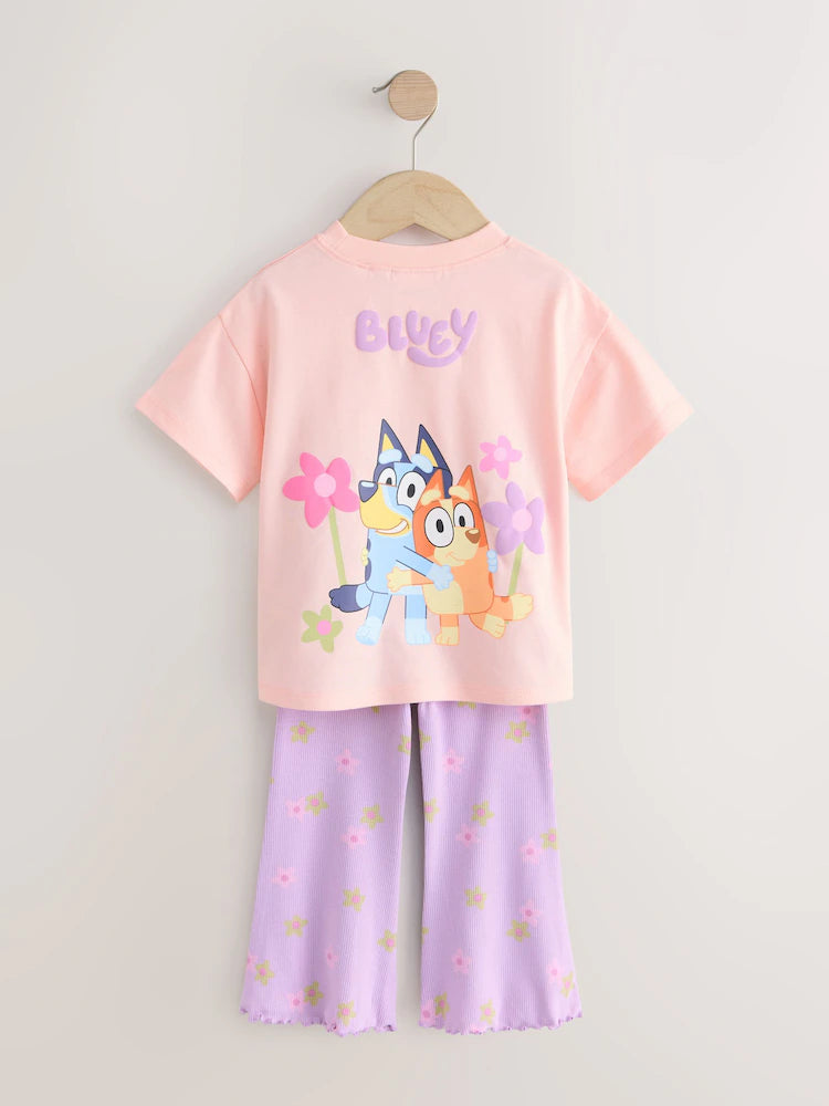 Set Bluey cu tricou și colanți evazați - roz/lila