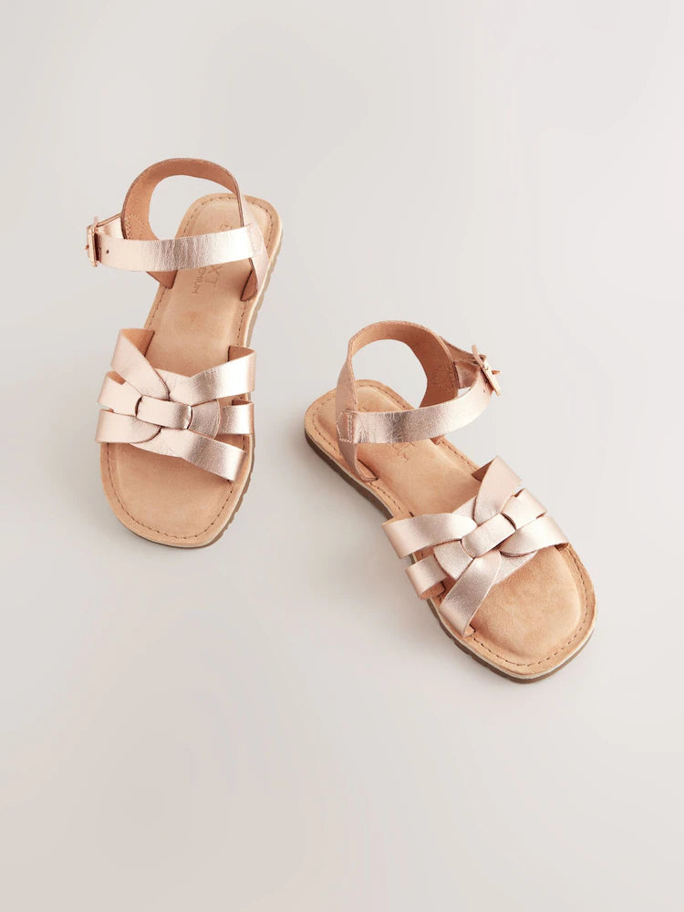 Sandale din piele împletită – rose gold, fete, NEXT
