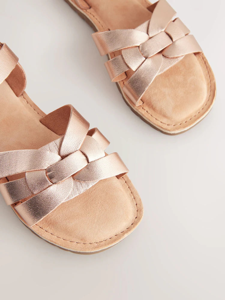Sandale din piele împletită – rose gold, fete, NEXT