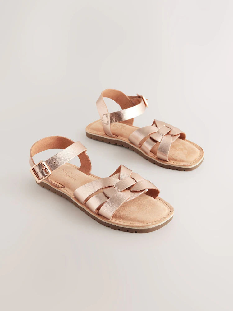 Sandale din piele împletită – rose gold, fete, NEXT