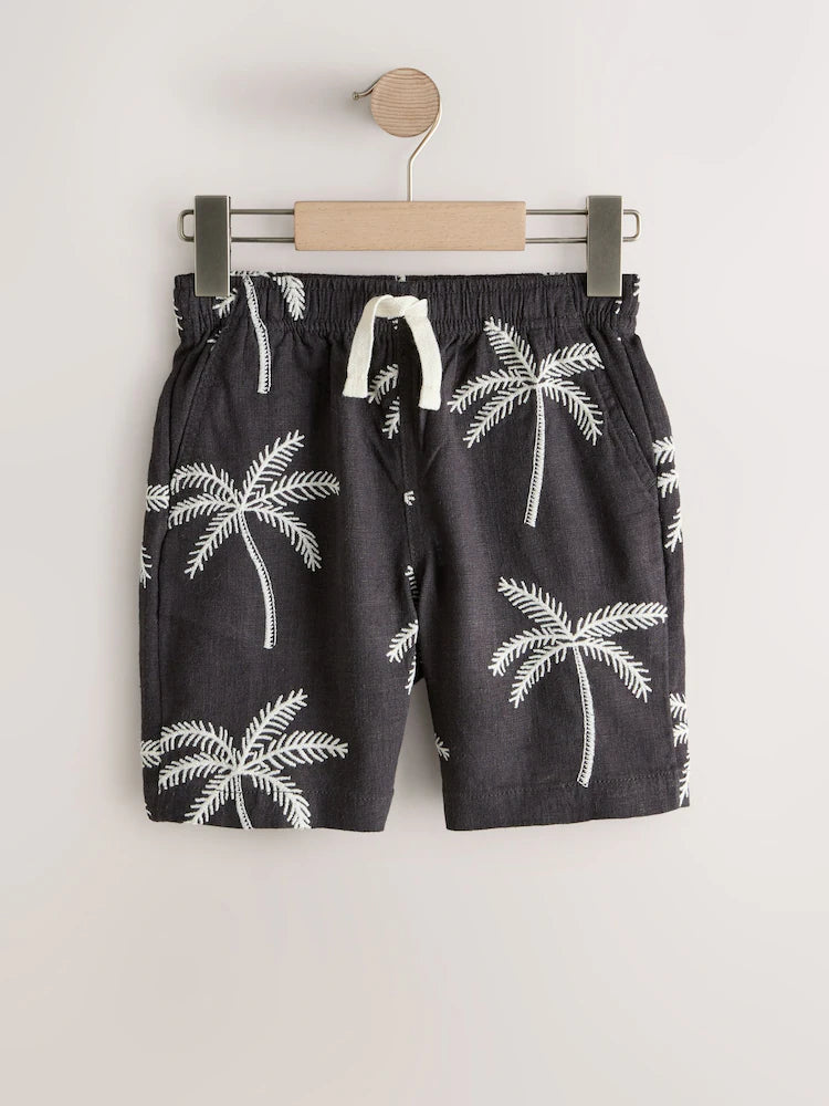 CHARCOAL GREY LINEN BLEND PULL ON SHORTS