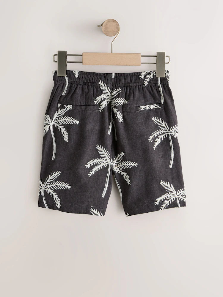 CHARCOAL GREY LINEN BLEND PULL ON SHORTS