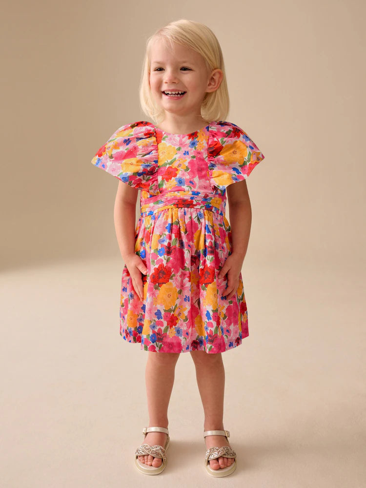 MULTI BRIGHT PRINT ANGEL SLEEVE PROM DRESS