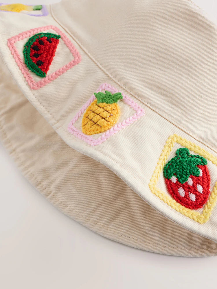 Pălărie tip bucket cu fructe - crem, NEXT