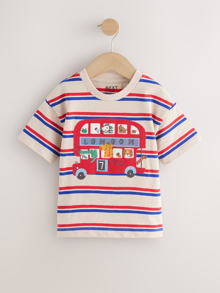 BLUE/WHITE LONDON BUS SHORT SLEEVE APPLIQUE T-SHIRT