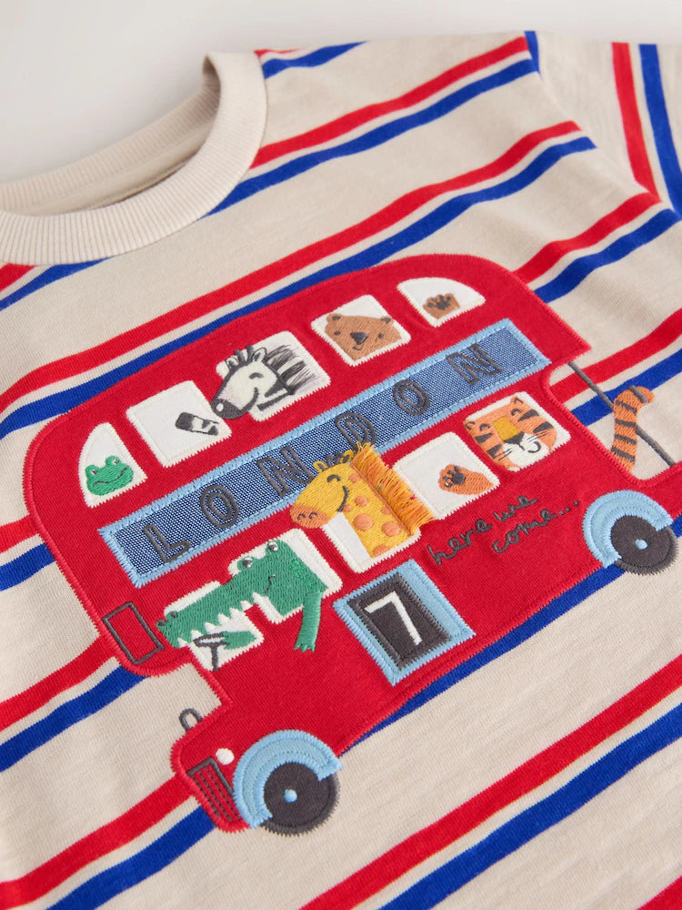 BLUE/WHITE LONDON BUS SHORT SLEEVE APPLIQUE T-SHIRT
