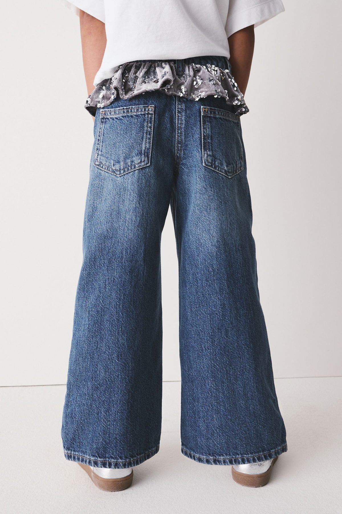 Blugi cu crac larg, cu peplum și paiete – albastru denim, fete, 3 ani - 16 ani, NEXT - imagine 7