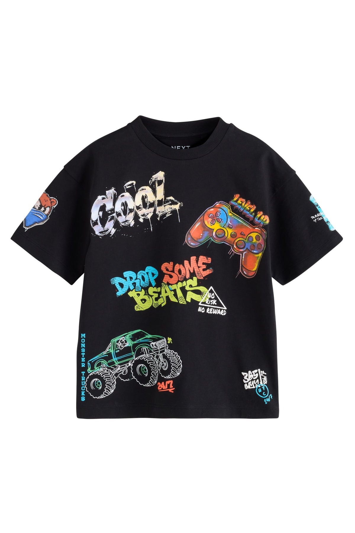 Tricou grafic cu mânecă scurtă Black Mixed Graffiti - Negru, Băieți, 3 ani - 16 ani, NEXT