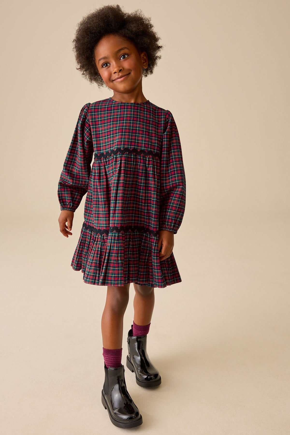 Red Check Tiered Dress - Red, Girls, 3 Yrs - 16 Yrs, NEXT