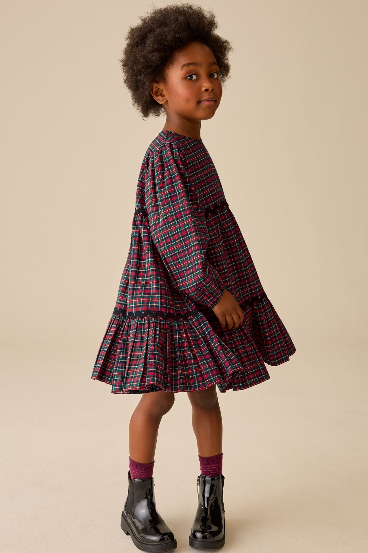 Red Check Tiered Dress - Red, Girls, 3 Yrs - 16 Yrs, NEXT - imagine 3