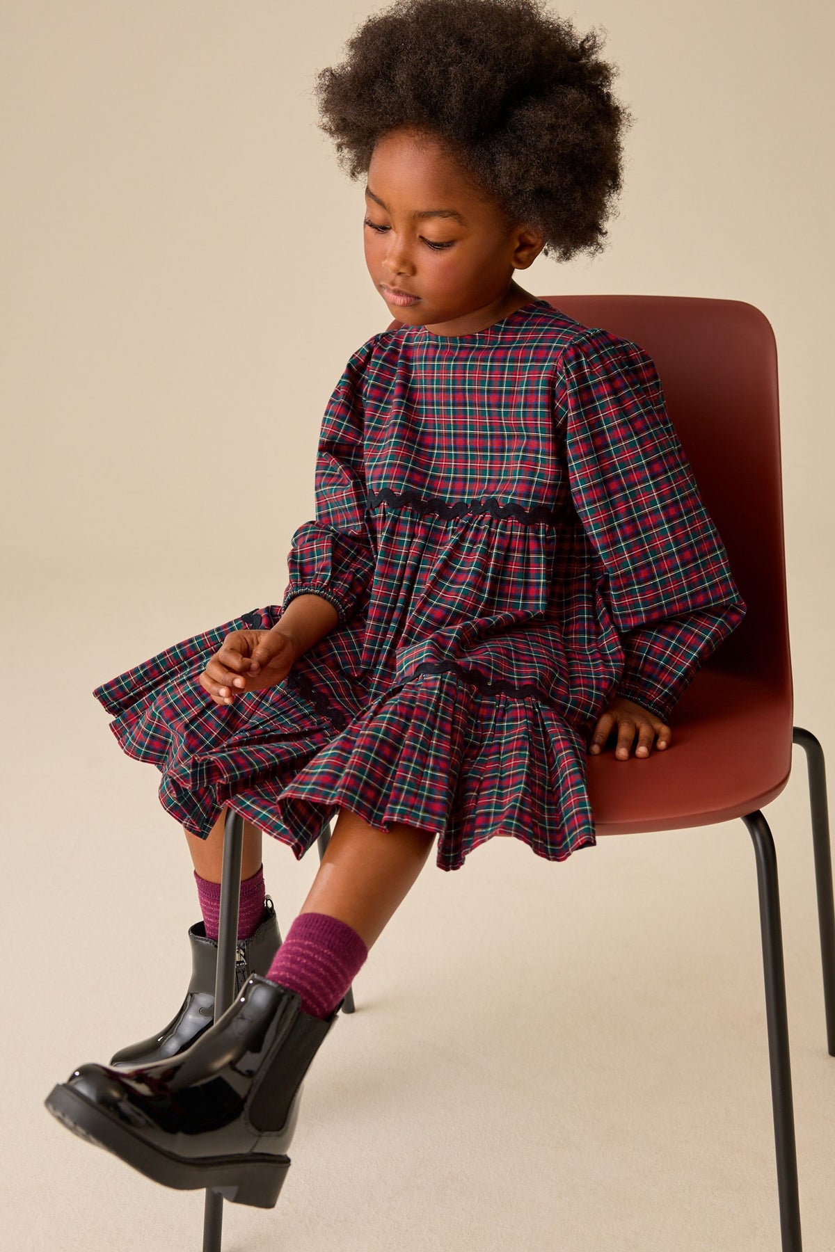 Red Check Tiered Dress - Red, Girls, 3 Yrs - 16 Yrs, NEXT - imagine 4