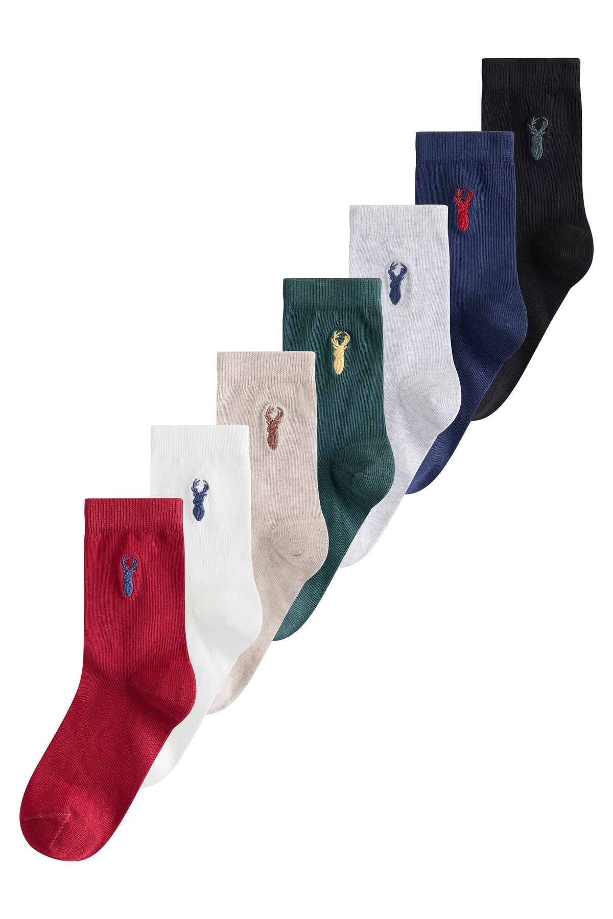 Sosete Brodate din Bumbac cu Multi Stag 7 Set - Multi, Băieți, 6-8.5 Jnr - 7-10, NEXT - imagine 4