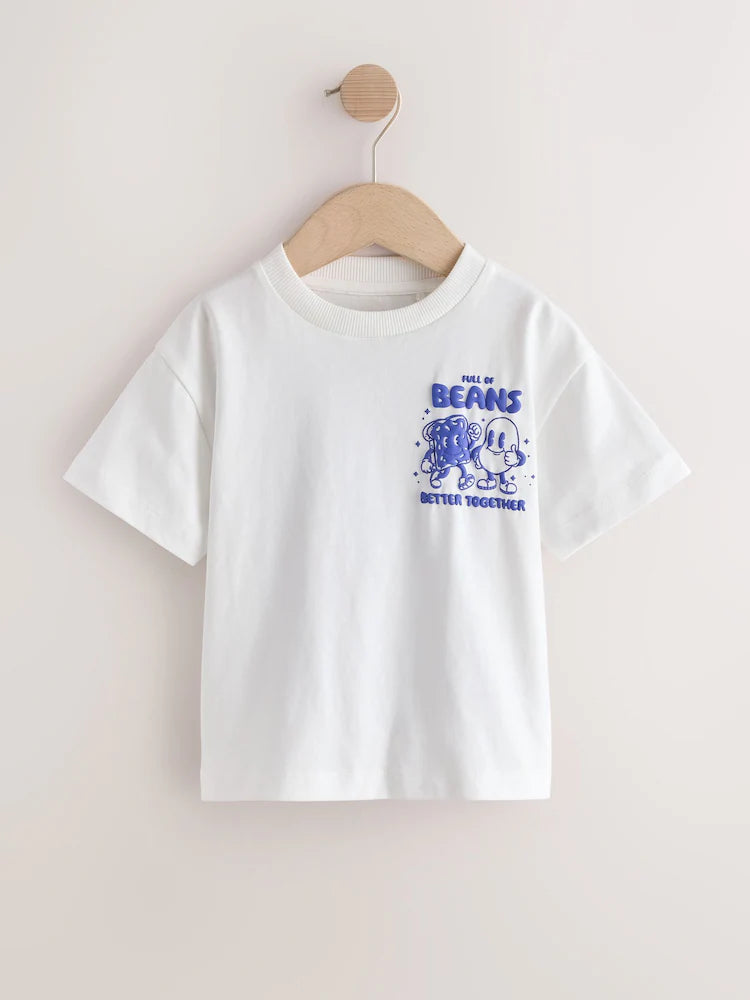 Tricou cu mânecă scurtă și imprimeu pe spate Beans and Toast – crem, băieți, 3-6 luni - 5-6 ani, NEXT