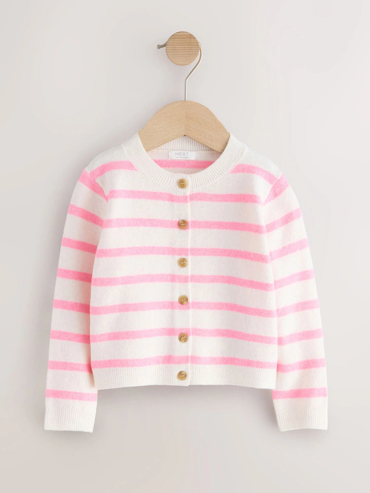 Cardigan tricotat în dungi – ecru/roz, fete, 3-6 luni - 5-6 ani, NEXT