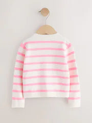 Cardigan tricotat în dungi – ecru/roz, fete, 3-6 luni - 5-6 ani, NEXT